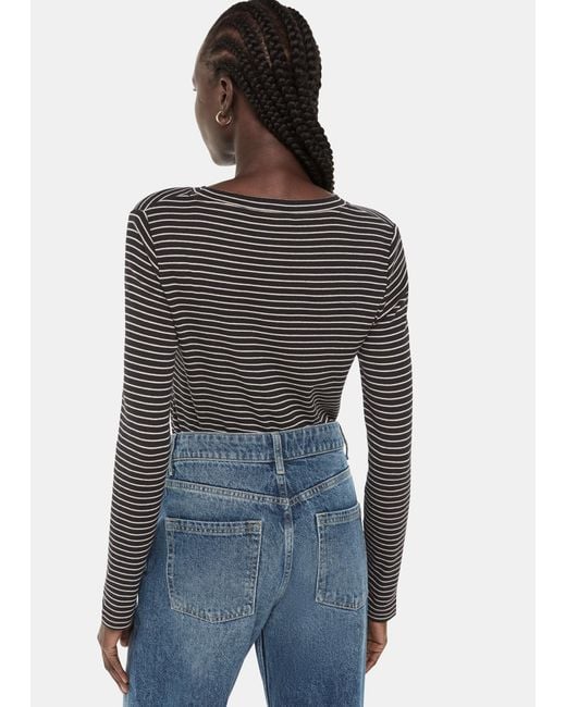 Whistles Gray Slim Stripe Long Sleeve Crew
