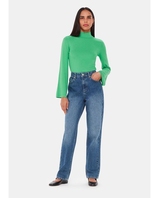 Whistles Green Wide Sleeve High Neck Top
