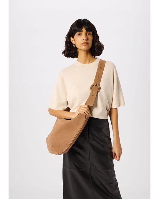 Whistles White Large Sia Curved Suede Bag