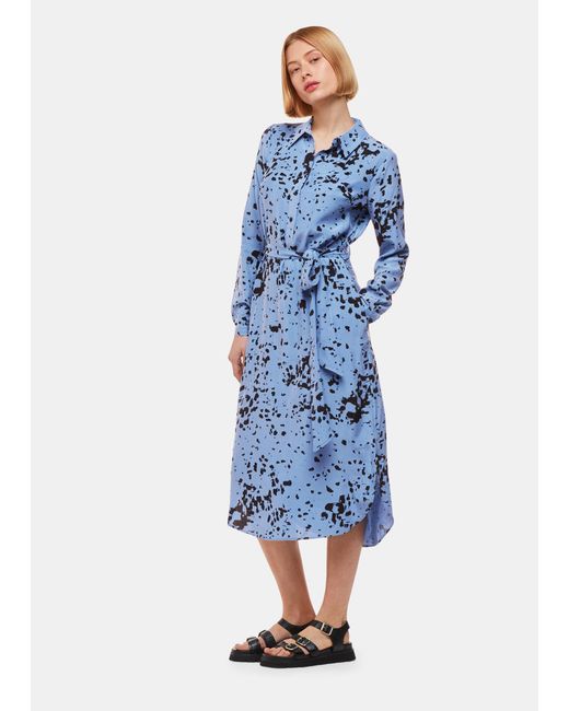 Whistles Blue Smudged Spot Print Imie Dress