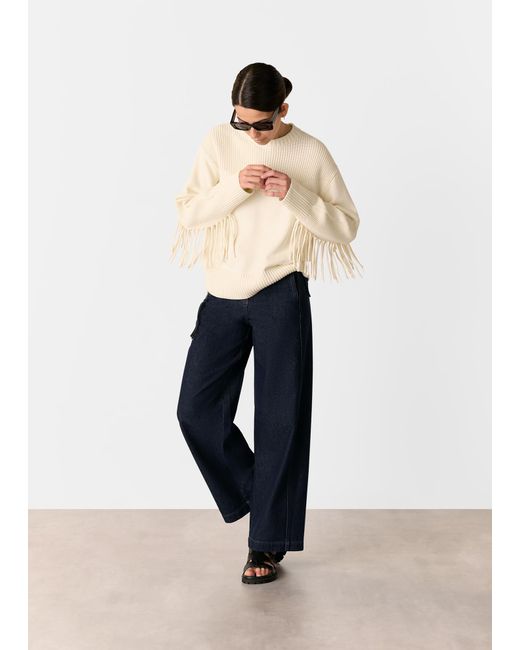 Whistles Natural Fringed Rib Detail Sweater