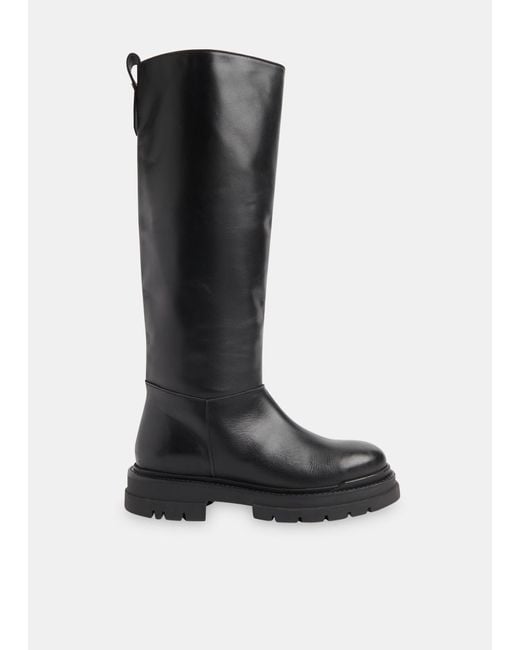 Whistles Black Maceo Lug-sole Leather Knee-high Boots