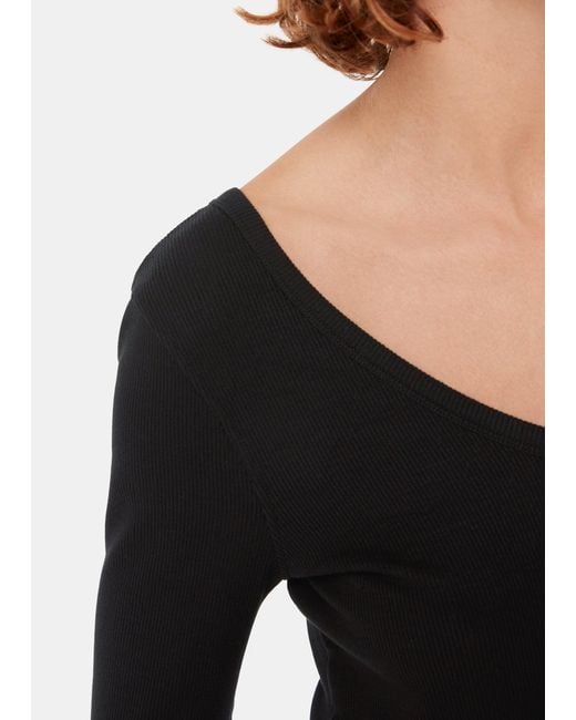 Whistles Black Essential Ribbed V Neck