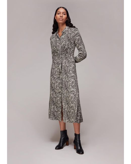 Whistles Gray Micro Animal Print Heidi Dress