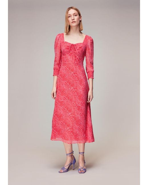 Whistles Pink Diagonal Leopard Midi Dress