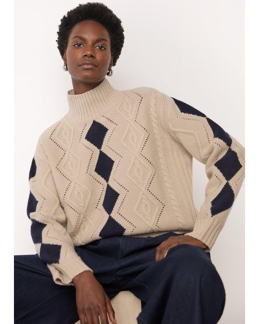 Whistles Blue Diamond Cable Wool Detail Knit