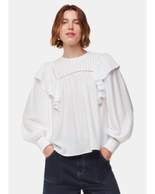 Whistles White Johanna Textured Frill Blouse