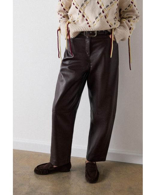 Whistles Gray Belted Leather Barrel Trouser