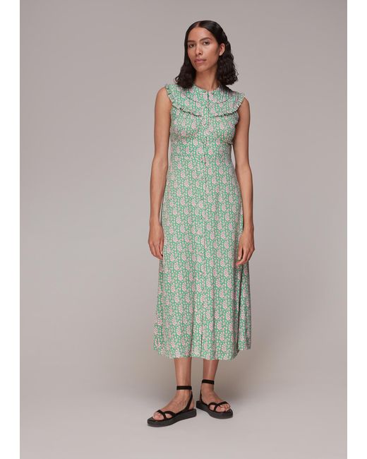 Whistles Multicolor Cut Out Leaf Print Midi Dress