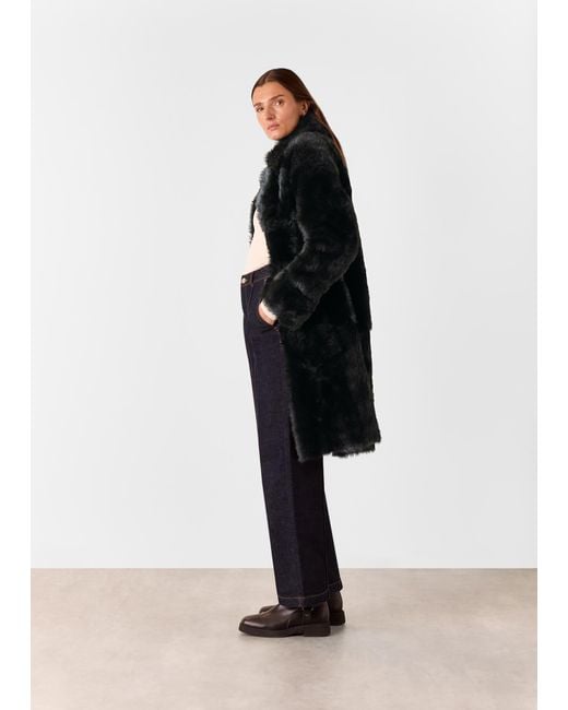 Whistles Black Odette Long Shearling Coat