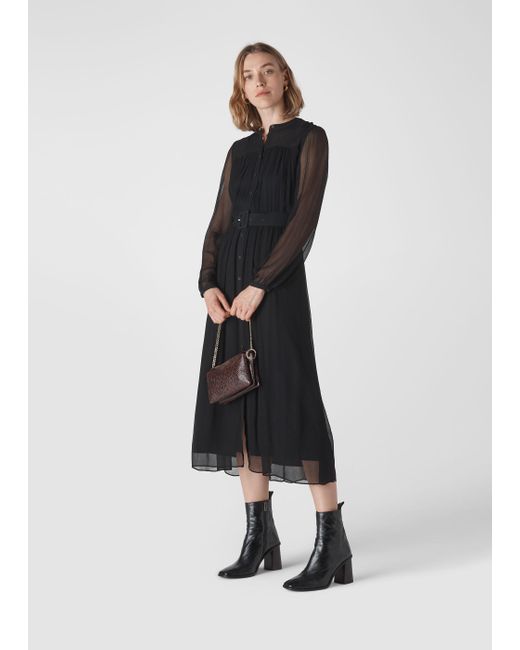 whistles textured belted midi dress