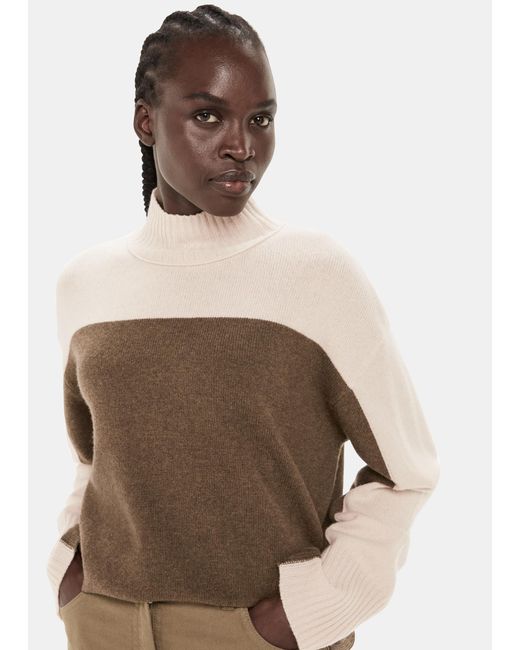 Whistles Brown Wool Colour Block Funnel Neck