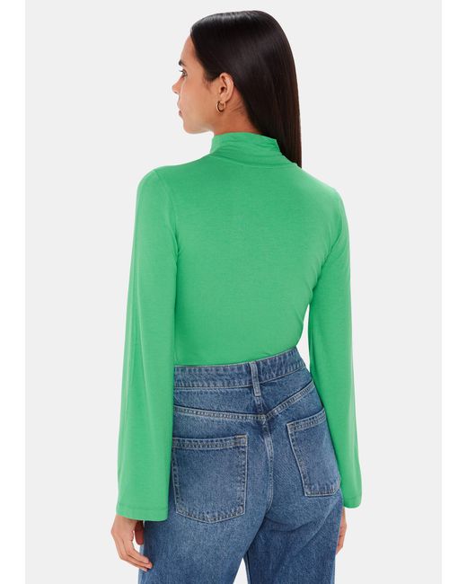 Whistles Green Wide Sleeve High Neck Top