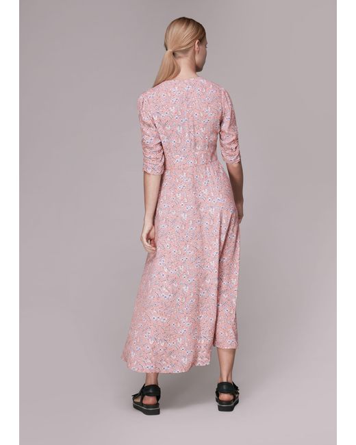 Whistles Pink Wheat Floral Midi Dress
