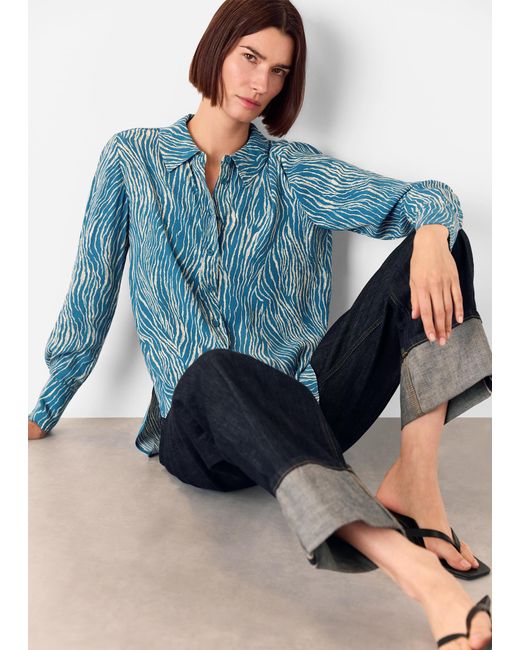 Whistles Blue Zebra Button Through Shirt