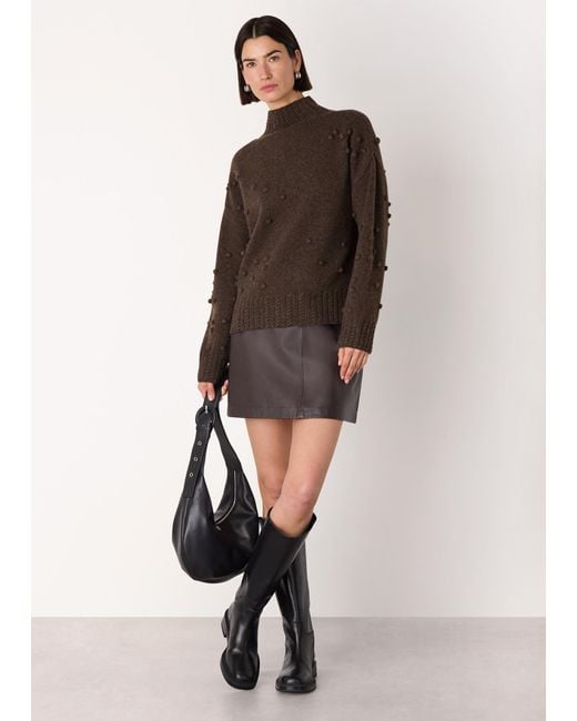 Whistles Brown Wool Irregular Bobble Knit