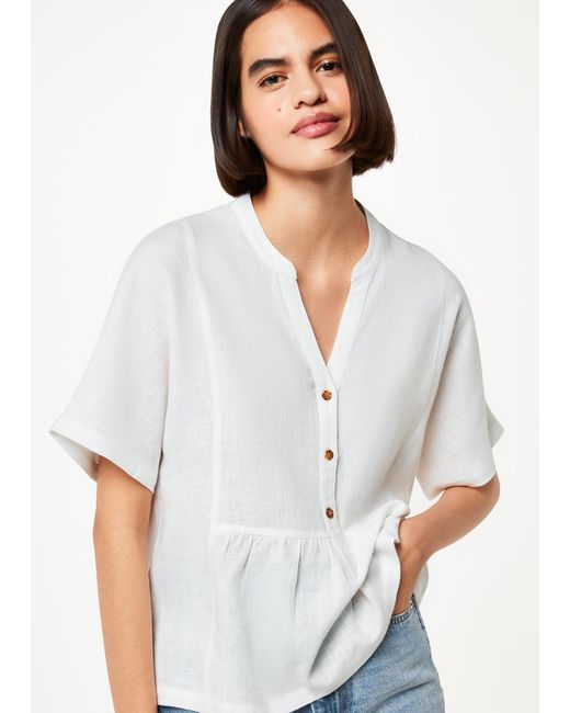 Whistles White Hannah Linen Peplum Blouse