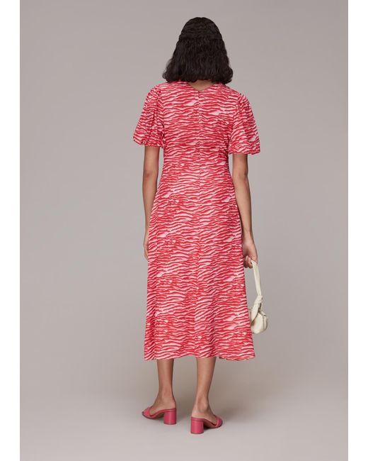 Whistles Pink Seafoam Zebra Silk Midi Dress