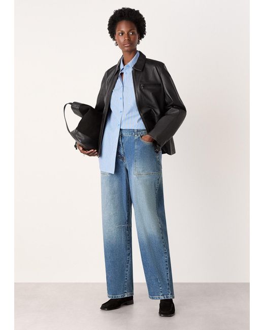 Whistles Blue Petite Elasticated Waist Barrel Jean