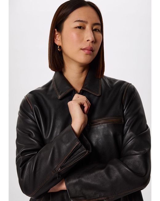Whistles Black Kate Burnished Leather Jacket