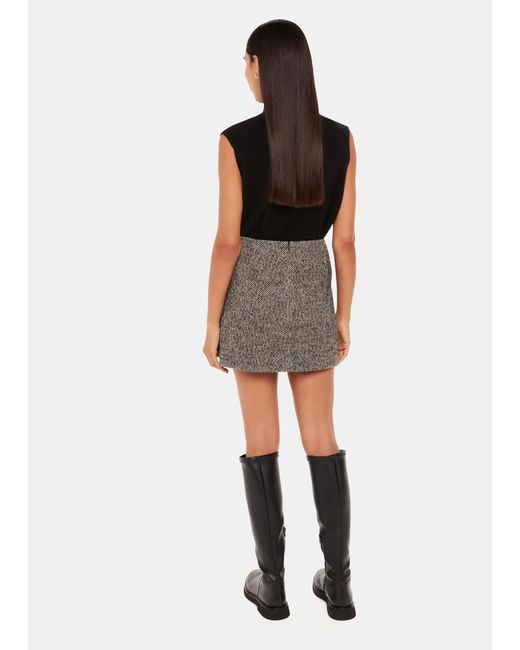 Whistles Brown Herringbone Wool Mini Skirt