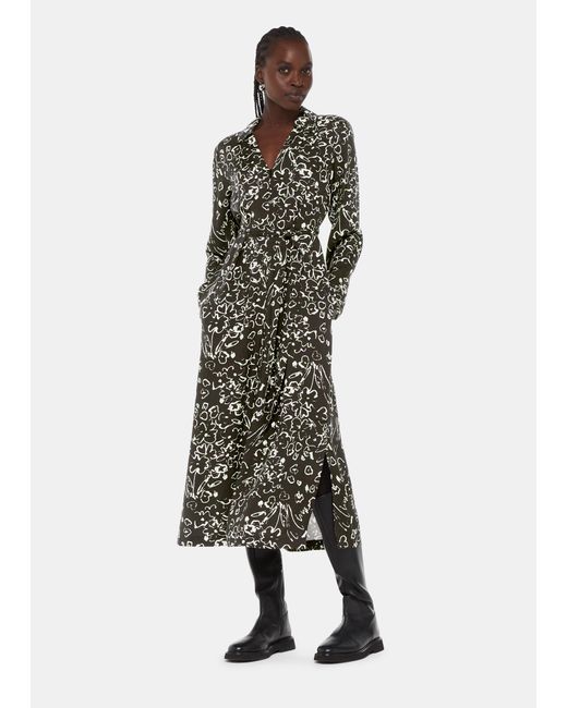 Whistles White Scribble Bouquet Midi Dress