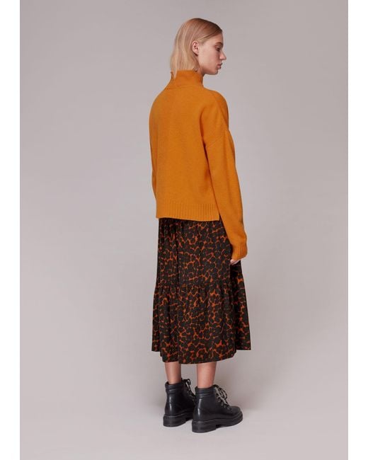Whistles Brown Smudge Animal Tiered Skirt