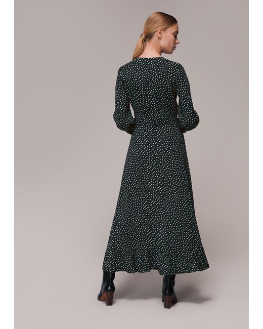 Whistles Gray Stamp Spot Print Midi Dress