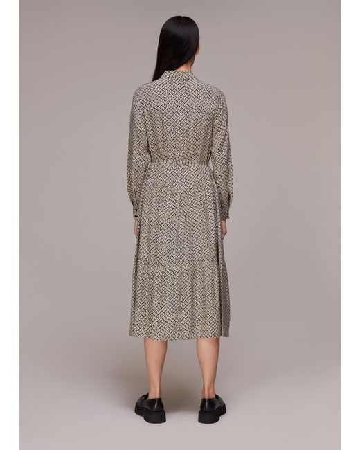 Whistles Brown Clover Print Shirt Dress