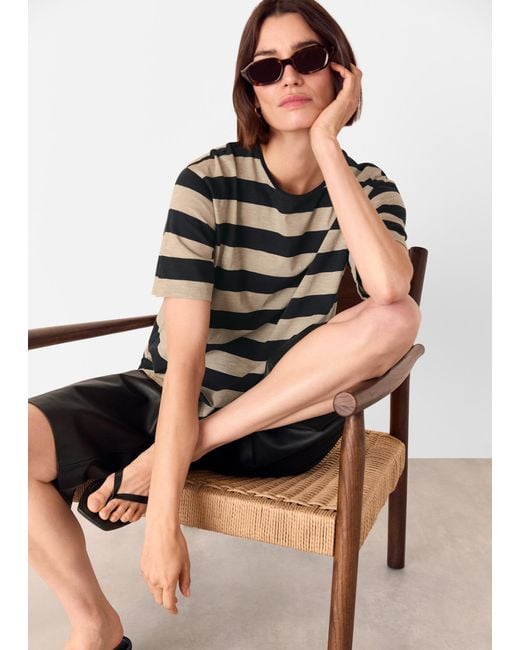 Whistles Brown Wide Stripe Tee