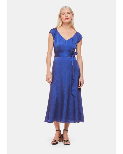 Whistles Blue Petite Arie Hammered Satin Midi Dress