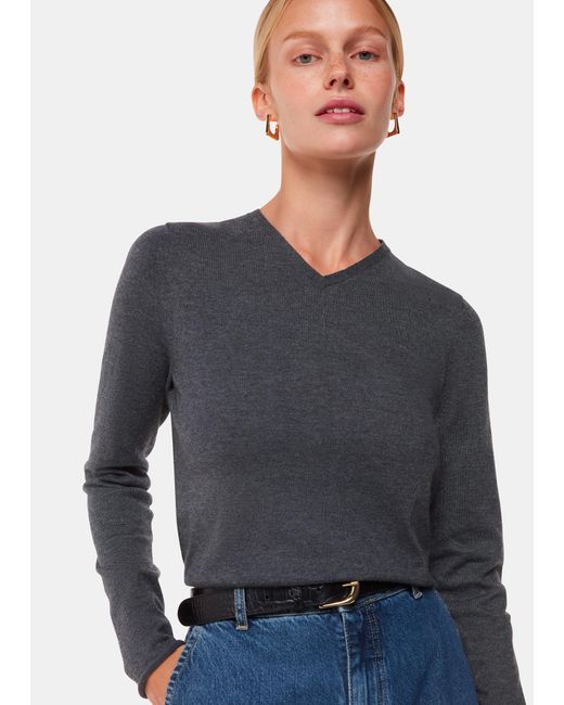Whistles Gray Mila V Neck Knit
