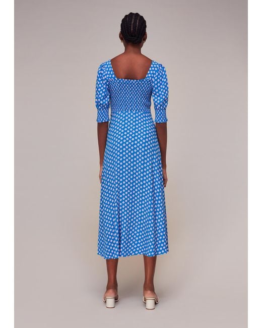 Whistles Blue Floral Sunburst Shirred Dress