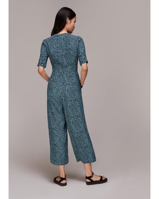 Whistles Blue Contrast Leopard Jumpsuit
