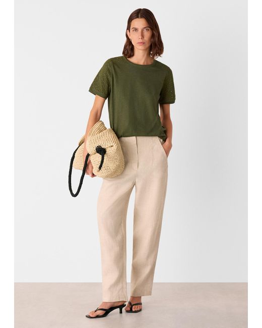 Whistles Green Broderie Sleeve Detail Tee