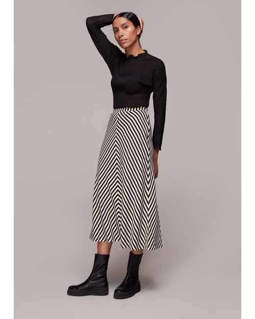 Whistles Gray Diagonal Stripe Skirt
