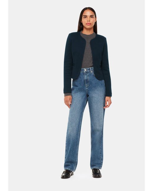 Whistles Blue Collarless Jersey Jacket