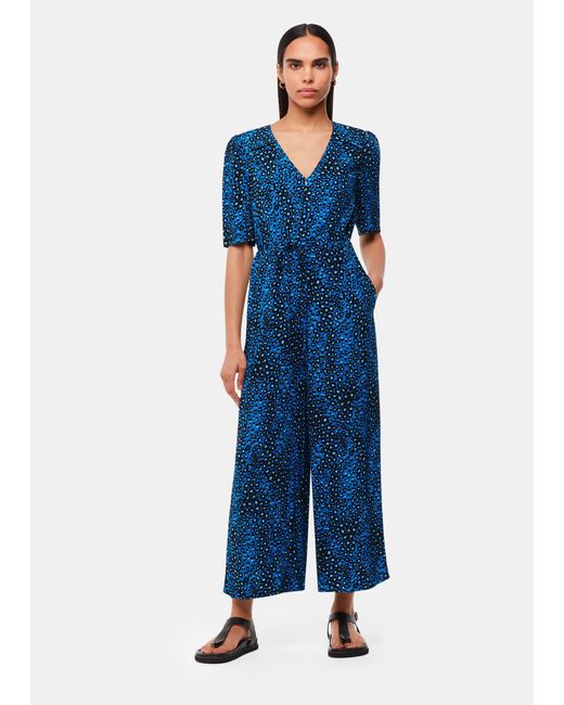 Whistles Blue Painted Leopard Jumpsuit