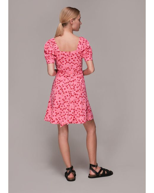 Whistles Pink Cherry Floral Tie Waist Dress