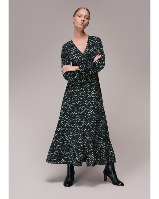 Whistles Gray Stamp Spot Print Midi Dress