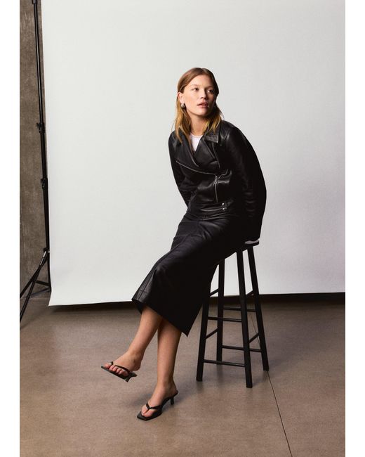 Whistles Black Clean Zip Leather Jacket