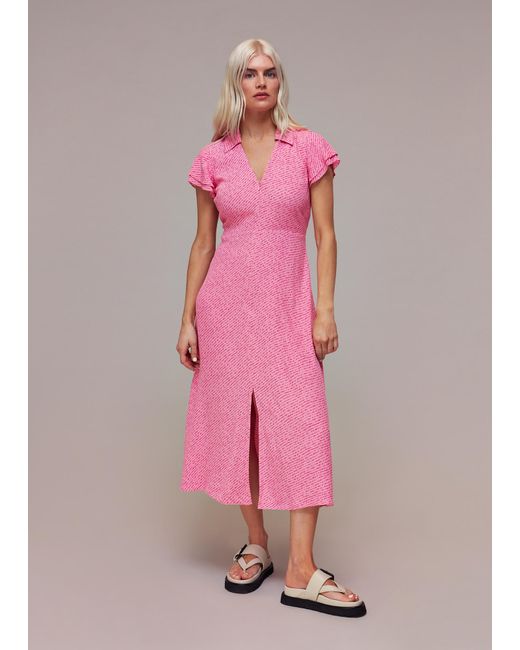Whistles Pink Petite Nina Diagonal Fleck Midi Dress