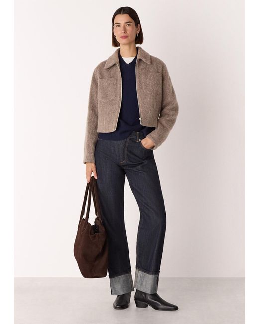 Whistles Brown Zip Through Wool Blend Jacket
