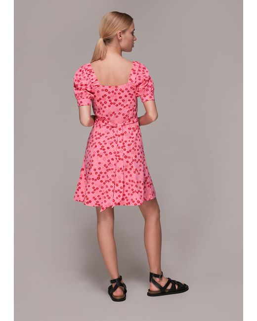 Whistles Pink Cherry Floral Tie Waist Dress