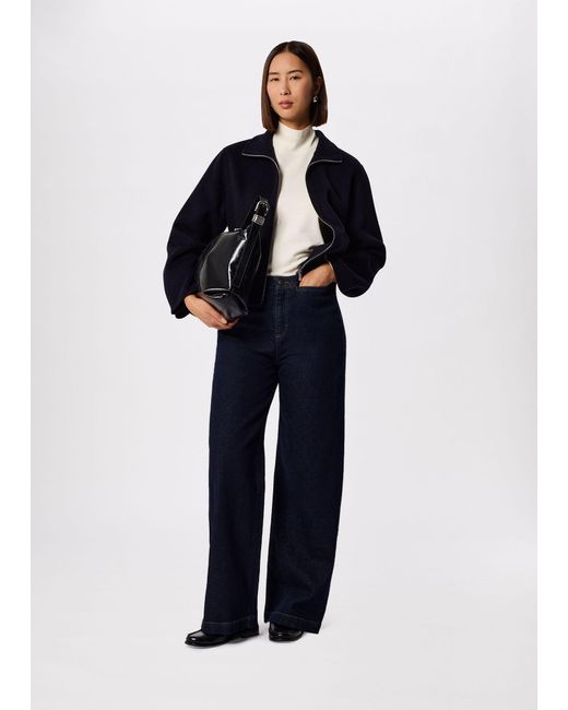 Whistles Blue Funnel Neck Double Face Jacket