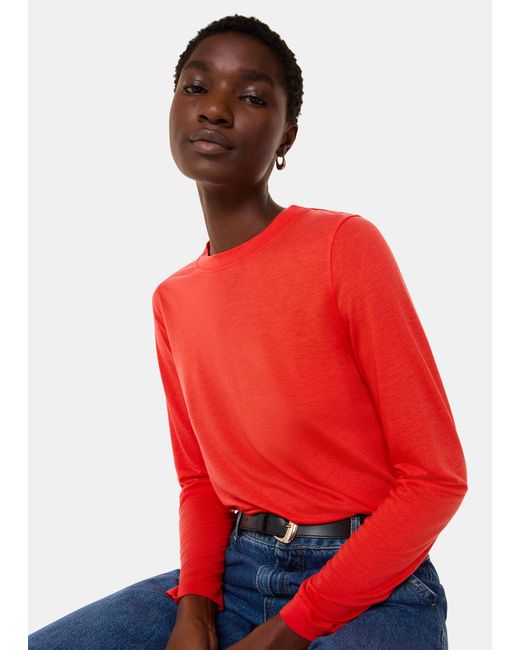 Whistles Red Wool Blend Crew Neck Top
