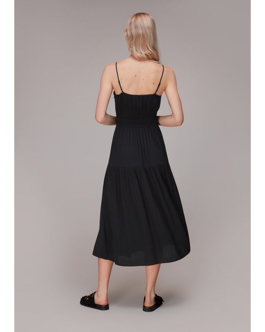 Whistles Black Gracie Crepe Smocked Dress