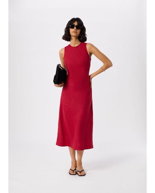 Whistles Red Bias Cut Linen Dress