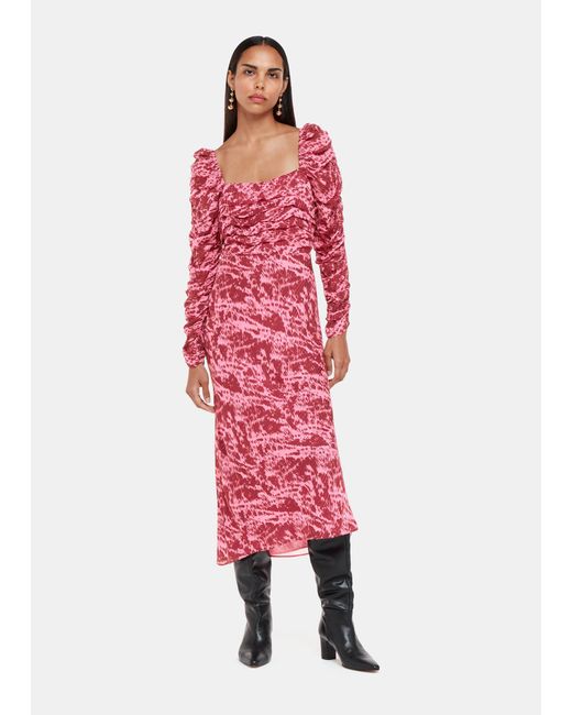 Whistles Red Jonie Sleek Texture Midi Dress