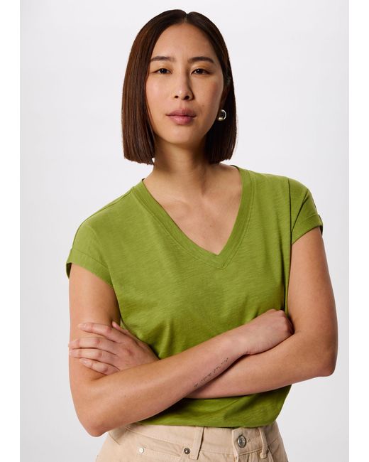 Whistles Green Willa V-Neck Cap Sleeve Tee